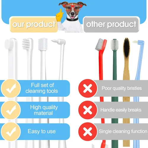 Vista 4 de Kit de cepillo de dientes para perros pequeños, kit de cepillado de dientes de cachorro, adecuado para todos los cachorros y perros pequeños. Cerdas