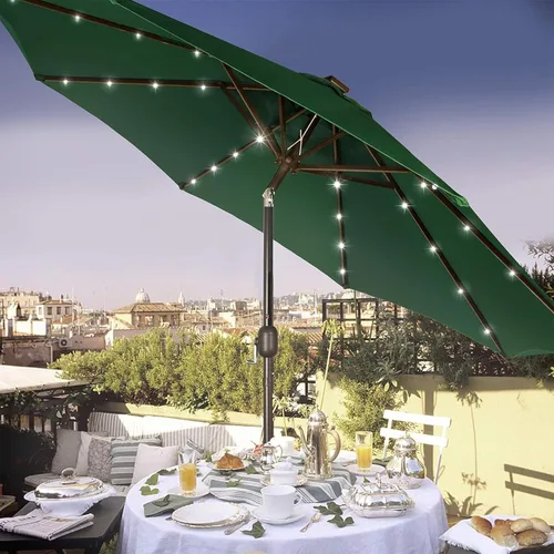 Vista 67 de Blissun Sombrilla solar de 9 pies, sombrilla de patio con 32 luces LED, sombrilla de mercado de mesa, sombrilla al aire libre para jardín, terraza