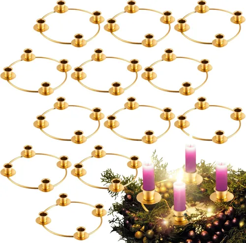 Vista 9 de 6 piezas de corona de Adviento de Navidad, candelabros de Adviento para coronas, anillos de bronce, candelabros de hierro forjado, candelabro