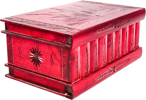 Vista 2 de Caja de rompecabezas de madera hecha a mano (grande) clave oculta secreta y compartimento de almacenamiento para anillos, collares, pendientes