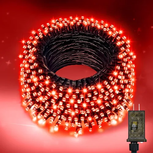 Vista 9 de Nisocy - Cadena de luces LED de 100 pies para exteriores, impermeable – Luces de hadas de color blanco cálido con enchufe, luces de árbol de Navidad