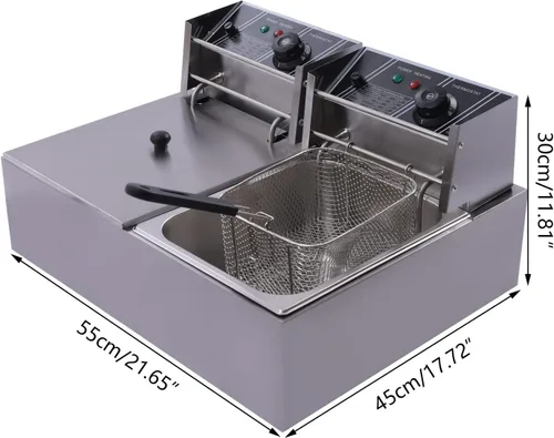 Vista 7 de Freidoras eléctricas de aceite de encimera de 6.3+6.3 cuartos de galón, freidora comercial de 2500 W, freidora con 2 cestas extraíbles y limitador