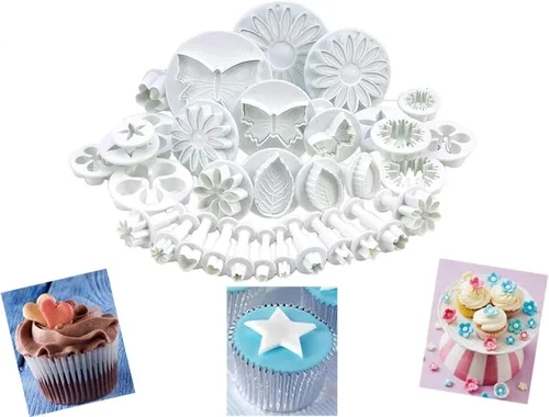 AOSHANG 33 piezas Fondant Cake Cookie Plunger Cutter Fondant Cake Cutter Moldes Azúcar Artesanía Flor Hoja Mariposa Forma de Corazón Decoración