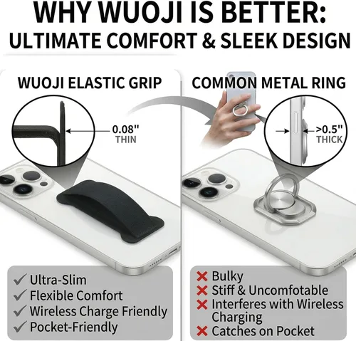 Vista 5 de Soporte de agarre para teléfono de mano, soporte universal para teléfono con correa para dedo, agarre para selfie compatible con la mayoría de 3