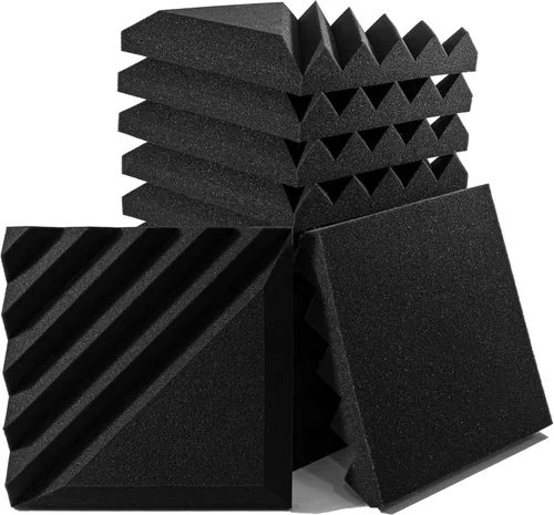 Vista 8 de Paquete de 12 paneles acústicos de espuma a prueba de sonido para paredes, 12 x 12 x 2 pulgadas, estilo media barra para tratamiento acústico