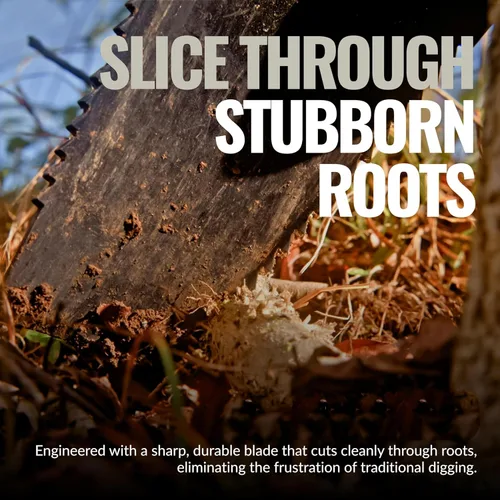 Vista 6 de Root Slayer Pala de jardín resistente RS220 con hoja dentada para excavación y eliminación de raíces, pala de acero