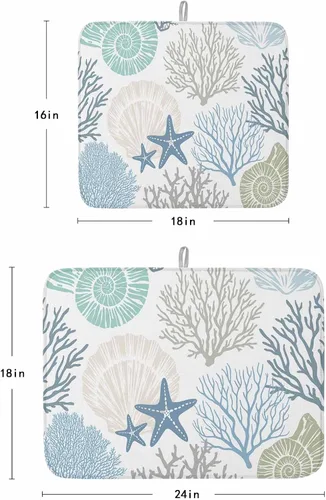 Vista 8 de Tapete de secado de platos de playa de verano para encimera de cocina, almohadilla de secado de microfibra para biberones de bebé, azul verdoso