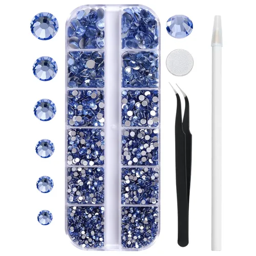 Vista 22 de 3820 diamantes de imitación para arte de uñas, cristales de cristal de 6 tamaños (ss6-ss30), gemas para uñas con parte trasera plana