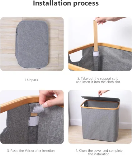Vista 5 de Cesta plegable para la ropa sucia con asas extendidas, cestas impermeables para almacenamiento de ropa sucia, cesta de ropa alta plegable, color gris
