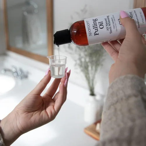 Vista 11 de SpaRoom Aceite de extracción para dientes y encías – Aceite de coco para dientes con raspador de lengua, sabor a menta fresca, alternativa natural