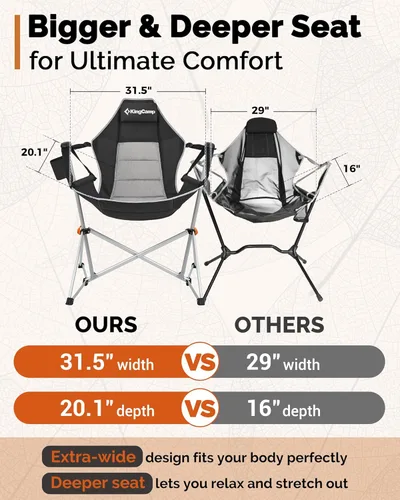 Vista 5 de KingCamp Hammock Chair with Footrest – Heavy Duty Swinging Rocking Camping Chairs for Adults up to 400lbs, Folding Portable Oversized Rocker with