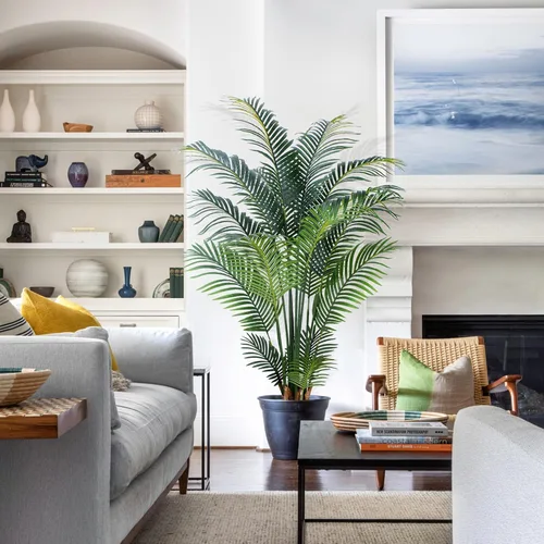 Vista 2 de Yepdin Planta de Palmera Tropical Artificial - Palmera Falsa de 5 Pies de Alto con Maceta de Plástico para Decoración de Oficina y Hogar