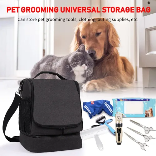 Vista 9 de Bolsa de artículos de aseo para perros y gatos, compartimentos ajustables para montar en la pared, bolsa de aseo para mascotas, bolsa de aseo