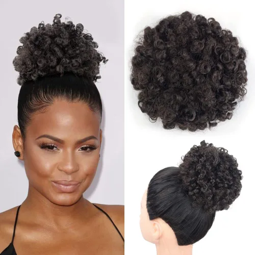 Vista 15 de Yinmei Baibian Extensión de cabello rizado y ondulado con cordón para coleta de caballo para mujeres negras, cabello corto con ondas sueltas (1B#)