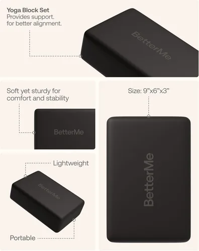 Vista 5 de BetterMe - Juego de 2 bloques de yoga de espuma de alta densidad para estiramiento, pilates y entrenamientos, bloques de ejercicio ligeros
