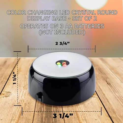 Vista 2 de Base de exhibición redonda de cristal de 4 LED con parte superior de espejo, soporte iluminado para arte de cristal, base de luz LED de 3 pulgadas