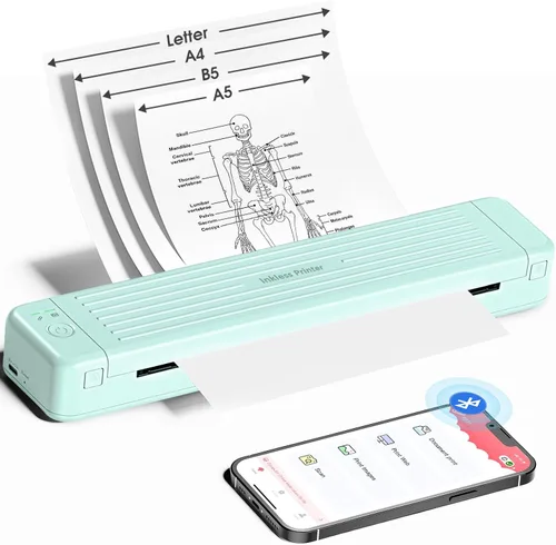 Impresora inalámbrica portátil móvil, impresora portátil de transferencia térmica P831, Bluetooth y sin tinta, 300 DPI, compatibilidad de papel liso