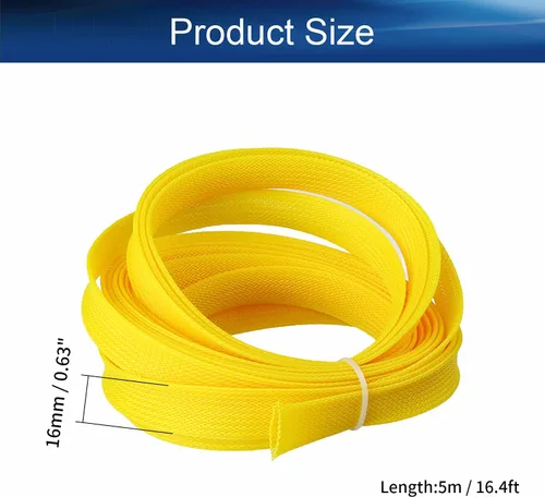 Vista 2 de Bettomshin 1 funda de organización de cables de 16.4 pies (16.4 ft), protector de cable amarillo PET de 5/8 pulgadas de ancho, tubo de telar