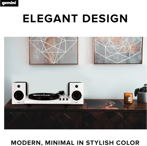 Vista 3 de Gemini Sound TT-900-Tocadiscos de 3 velocidades con Bluetooth, altavoces estéreo de 2 vías y ajuste de tono (blanco)