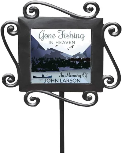 Vista 11 de Estaca de jardín conmemorativa personalizada Cruz floral azul tan profundamente amada muy perdida