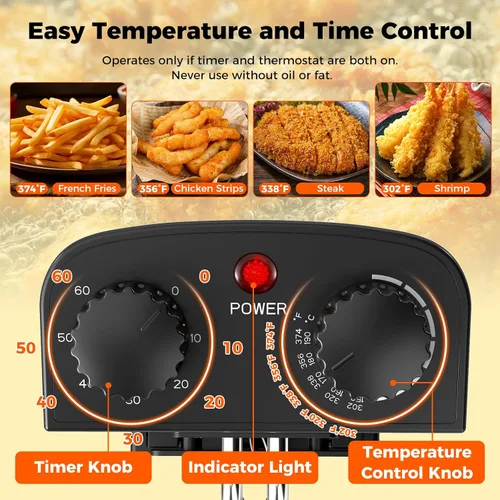 Vista 2 de SIMOE Freidora eléctrica con canasta, freidora de aceite de encimera de 1700 W con temperatura ajustable, tapa con ventana de visión, capacidad
