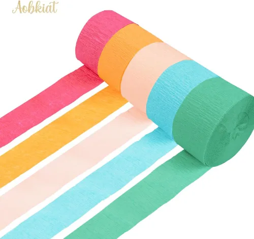 Vista 5 de AOBKIAT 5 rollos de papel crepé de serpentinas de arco iris, decoraciones de fiesta de Candyland para Navidad, cumpleaños, boda, despedida