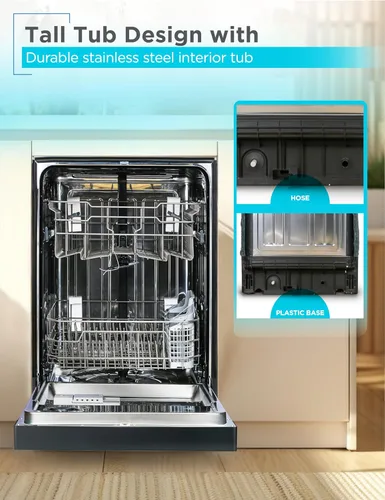 Vista 3 de BLACK+DECKER Lavavajillas integrado de 24 pulgadas, capacidad de ajuste de 12 lugares con bañera de acero inoxidable, lavadora con 6 programas