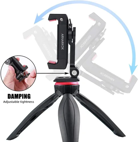 Vista 7 de Metal Phone Tripod Mount w Rotatable Cold Shoe for Micphone Easy Use,Compatible with iPhone Tripod Adapter, Cell Phone Mount Holder,Hot Video