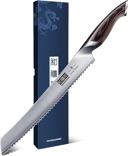 Vista 7 de HOSHANHO Cuchillo de pan de 8 pulgadas, cuchillo de pan serrado japonés de acero inoxidable de alto carbono, cuchillo profesional para cortar pan
