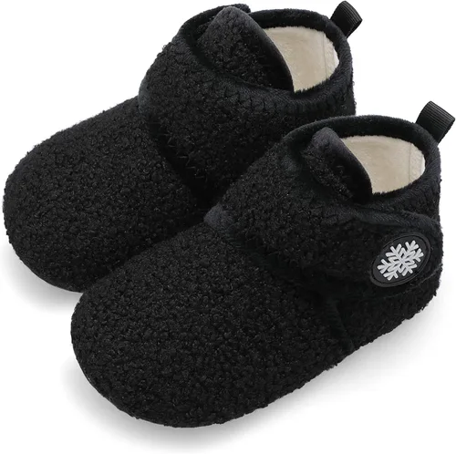Scurtain Pantuflas unisex para niños pequeños, pantuflas de lana artificial con suela de goma antideslizante