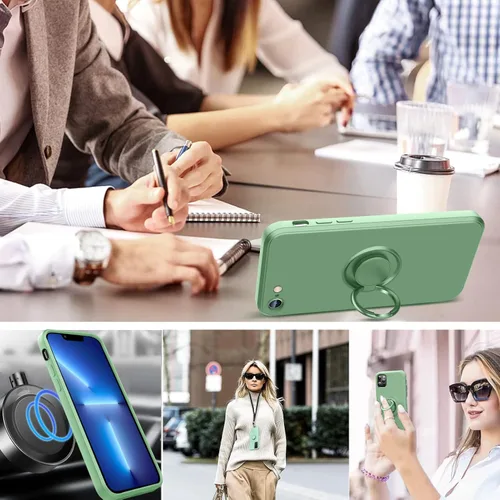 Vista 6 de Funda para Galaxy S22 Ultra, con soporte de anillo giratorio de 360° y cordón de correa de silicona líquida delgada a prueba de golpes para Galaxy