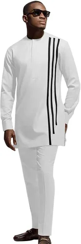 SEA&ALP Trajes africanos para hombre Dashiki de 2 piezas Blanco
