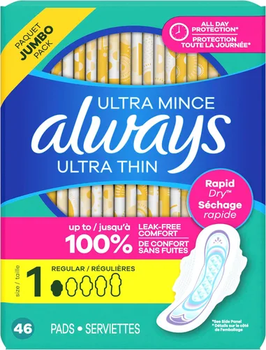 Vista 11 de Always Toallas Ultra Delgadas con Alas, Tamaño 1, Regular, 46