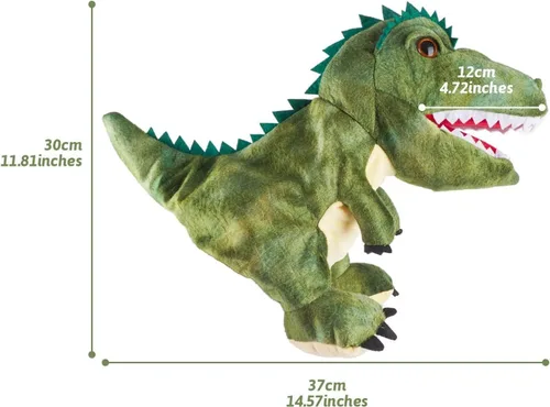 Vista 2 de Marionetas de mano de dinosaurio de felpa, juguete de dinosaurio suave, regalos para niños (2 piezas)