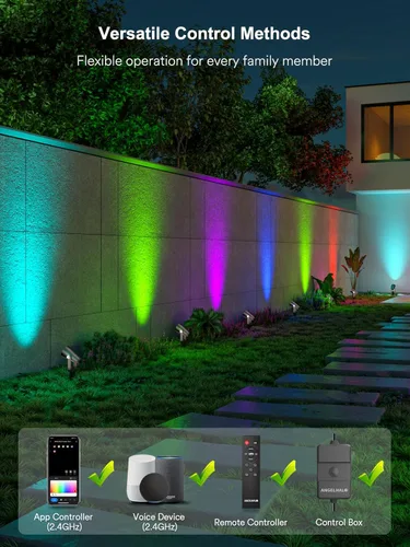 Vista 4 de ANGELHALO Focos de paisaje inteligentes, focos impermeables al aire libre de bajo voltaje IP65 compatibles con control de APP/Voz/Alexa, luces que