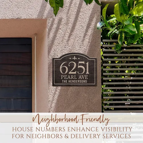 Vista 9 de Letrero de dirección de casa personalizado, números de casa personalizados para exteriores, placa de dirección de madera grabada, 5 colores, 14 x 10