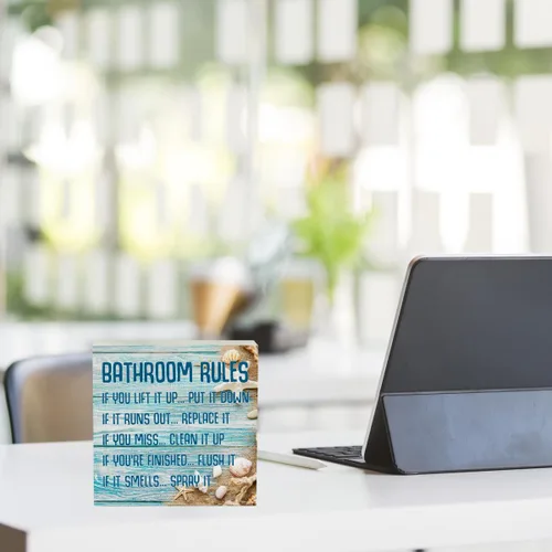 Vista 5 de Beach Bathroom Decor Bathroom Rules Starfish Summer Decorations Wooden Box Sign for Home Office Farmhouse Table Shelf