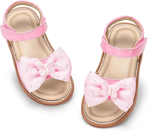 Vista 70 de Sandalias de verano para niñas con puntera abierta, sandalias planas de princesa con suela cómoda D742 Oro