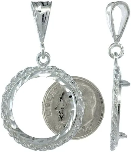 Vista 4 de Bisel de plata de ley de 0.709 in con borde de cuerda, moneda de 10 centavos no incluida, Plata esterlina, No es una piedra preciosa