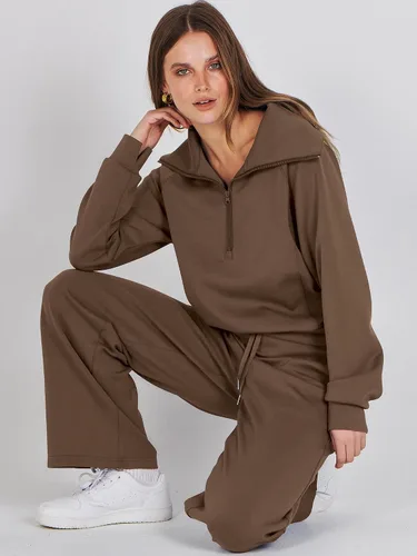 Vista 7 de ANRABESS Women 2 Piece Outfits Sweatsuit Set 2023 Fall Oversized Half Zip Sweatshirt Wide Leg Sweatpant Lounge Set Tracksuit