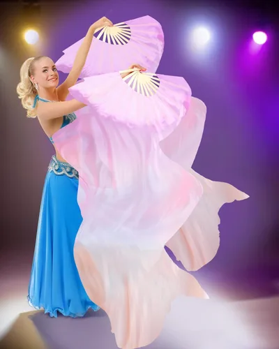 Vista 5 de Thyle 4 pares de velos de seda artificial de 1.8 M para mujeres, fanáticos de danza del vientre, abanicos de bambú largos nacionales