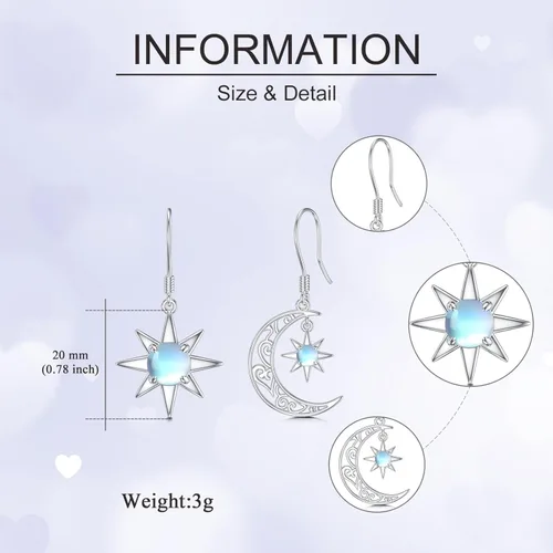 Vista 5 de Celtic Earrings 925 Sterling Silver Baseball Claddagh Moonstone Sun Moon and Star Dangle Drop Earrings Irish Jewelry Gift for Women