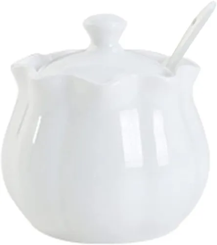 Azucarero de cerámica blanca Tarro de especias para condimentos tarro de almacenamiento con tapa, porción de café