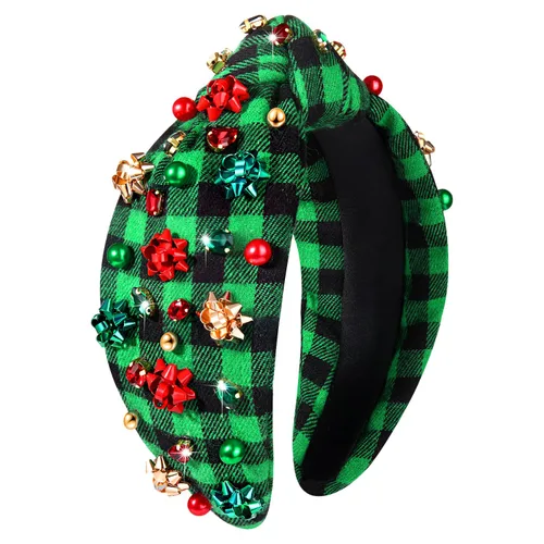 Vista 22 de NVENF Diadema con nudo superior ancho y perlas de cristal para mujer, accesorios para el cabello, regalos (árbol de Navidad grande 1)