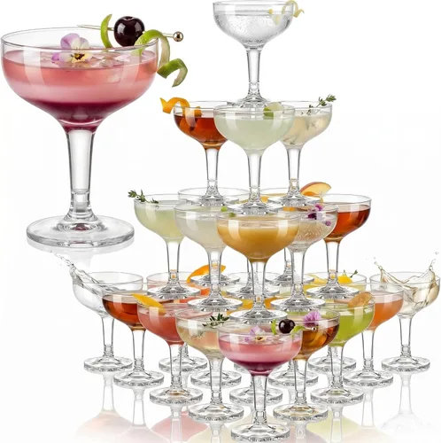 Vista 7 de Zopeal 50 Piezas Copas de Champán de 5 oz Copas de Martini de Plástico Irrompible Copas de Vino Desechables Apilables con Tallo Copas Coupe
