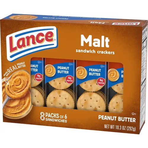 Vista 12 de Lance Galletas tipo sándwich, malta con mantequilla de maní, caja de 8