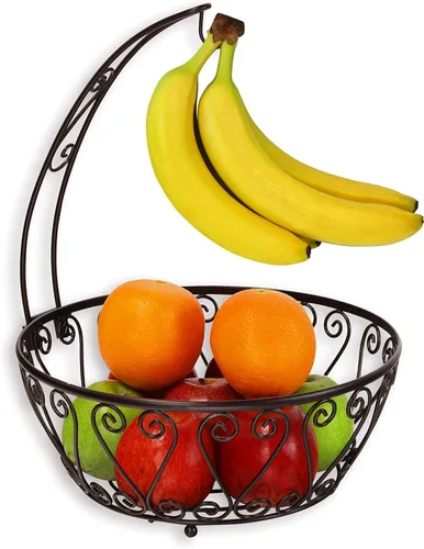 SimpleHouseware Canasta de frutas con colgador de árbol de plátano, de color bronce