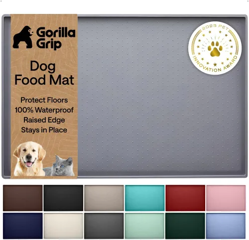 Vista 12 de GORILLA GRIP Alfombrilla para mascotas 100% impermeable con bordes elevados de silicona sin BPA, alfombrillas para comida de gatos y perros que