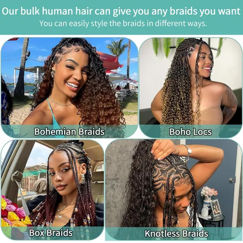 Vista 12 de Cabello Humano para Trenzar para Trenzas Boho 3 Paquetes/Pack 110g (3.88 oz) 14 Pulgadas Cabello Humano a Granel Ondulado Profundo para Trenzar