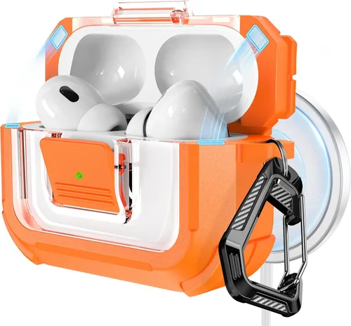 Vista 33 de RFUNGUANGO Funda para AirPods Pro 2, compatible con AirPods Pro de 2ª/1ª generación, compatible con MagSafe, bloqueo automático magnético con kit